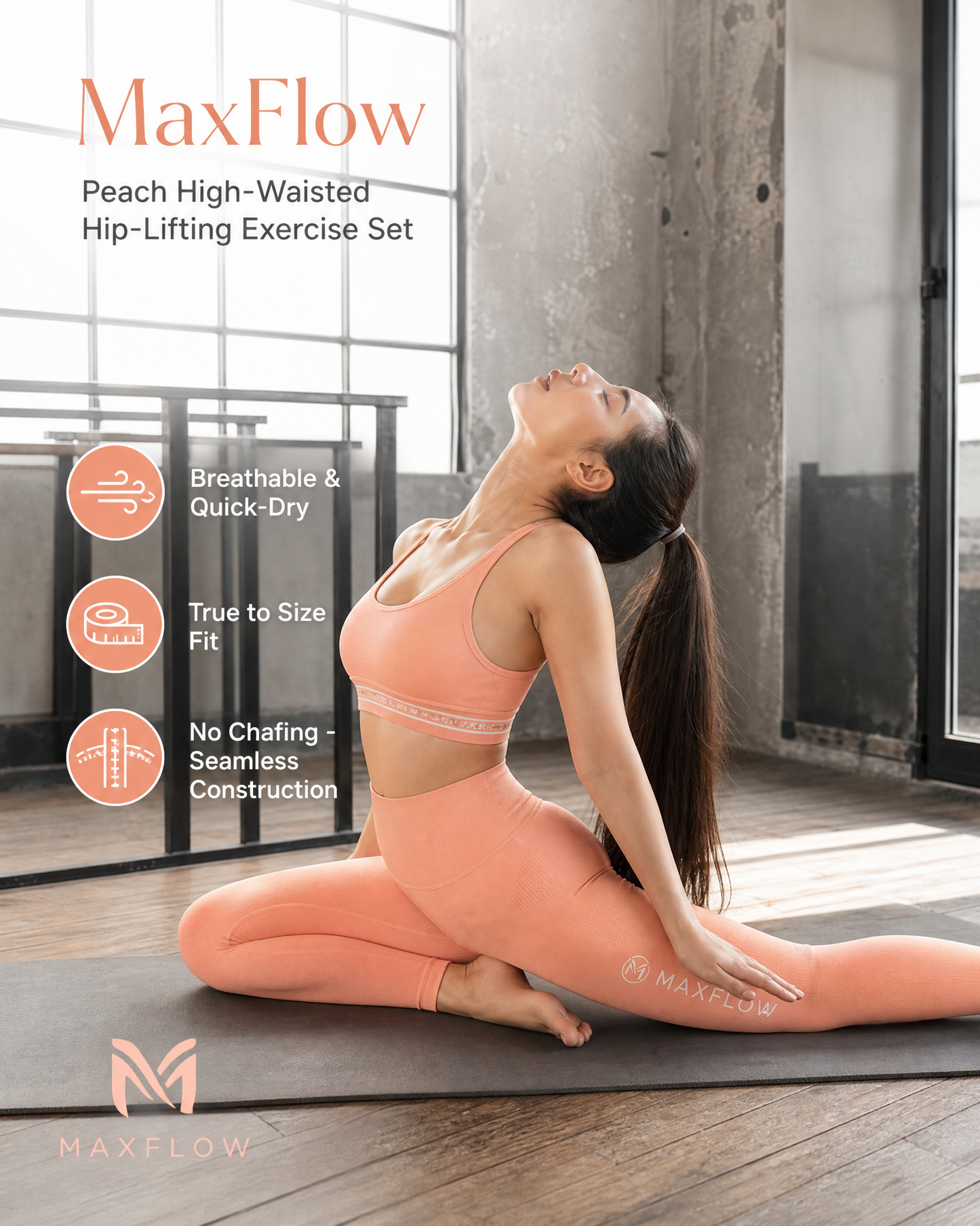 MaxFlow | Peach High-Waist Yoga Set